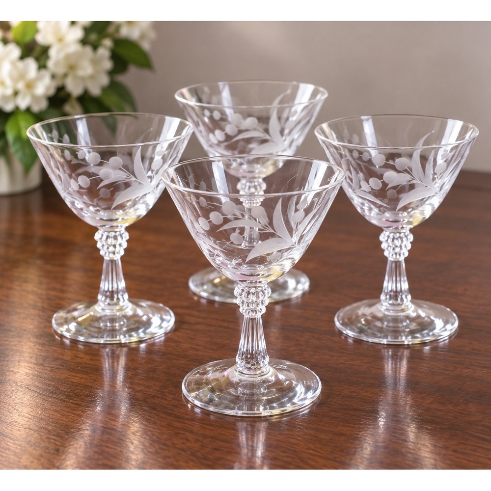Vintage Fostoria Cynthia Cocktail Glasses Set 4 Stemware 4.5in Lily of Valley